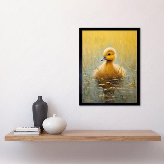 Artery8 Wall Art Print Cute Yellow Ducking in Countryside Pond Oil Painting Kids Bedroom Baby Duck Bright Artwork Art Framed 2