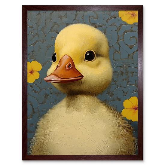 Artery8 Duckling with Flowers Oil Painting Kids Bedroom Baby Nursery Duck Art Print Framed Poster Wall Decor 12x16 inch 1