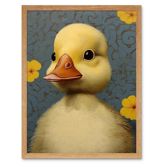 Artery8 Duckling with Flowers Oil Painting Kids Bedroom Baby Nursery Duck Art Print Framed Poster Wall Decor 12x16 inch 1