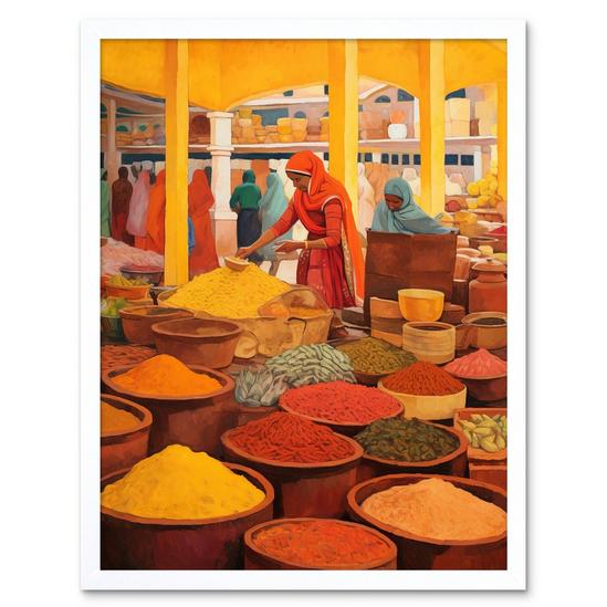 Artery8 The Spice Market Asian Herbs and Spices Colourful Kitchen Artwork Art Print Framed Poster Wall Decor 12x16 inch 1