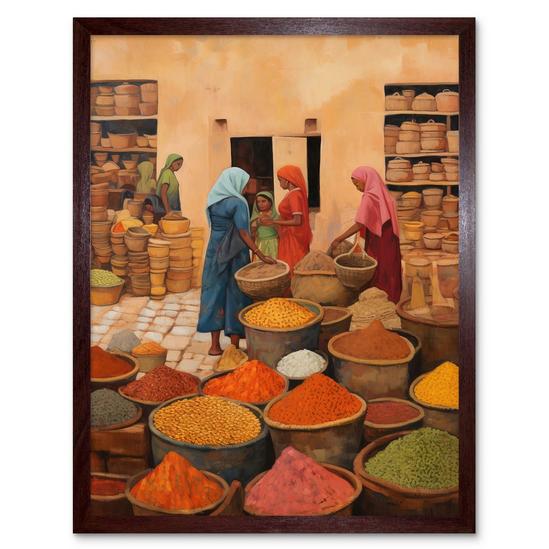 Artery8 Traditional Rural Indian Food Market Watercolour Artwork Spices Herbs Art Print Framed Poster Wall Decor 12x16 inch 1