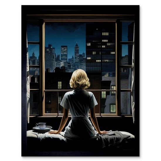 Artery8 Wall Art Print Alfred Hitchcock Rear Window Inspired Hyperrealist Painting Watching Neighbours at Night Art Framed 1