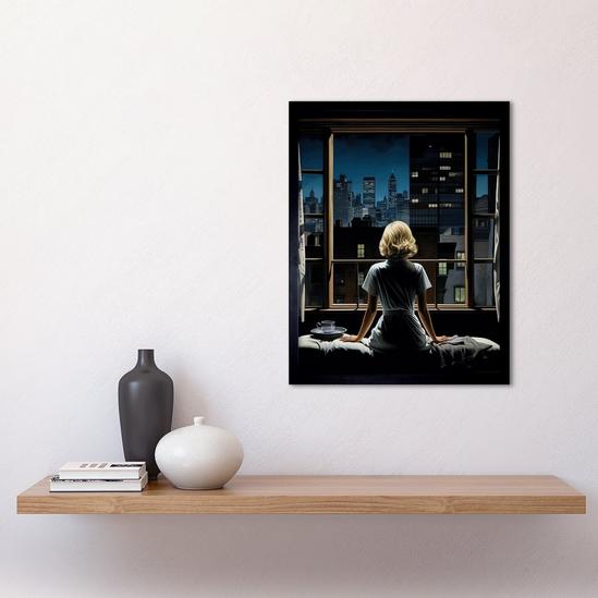 Artery8 Wall Art Print Alfred Hitchcock Rear Window Inspired Hyperrealist Painting Watching Neighbours at Night Art Framed 2