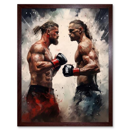 Artery8 Cage Fight Oil Paint Artwork Combat Mixed Martial Arts Boxing Wrestling Art Print Framed Poster Wall Decor 12x16 inch 1