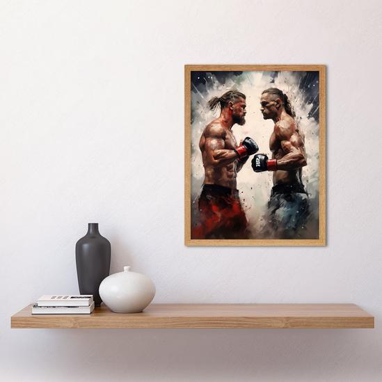 Artery8 Cage Fight Oil Paint Artwork Combat Mixed Martial Arts Boxing Wrestling Art Print Framed Poster Wall Decor 12x16 inch 2