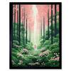 Artery8 Wall Art Print Mount Yoshino Cherry Blossom Tree Forest Bright Artwork Baby Pink Green Walk in Nature Trail Art Framed thumbnail 1