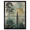 Artery8 Wall Art Print Reflecting and Reflection of Calm Artwork Modern Simple Calming Soft Painting Flat Lake Trees Art Framed thumbnail 1