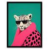 Wee Blue Coo Wall Art Print Fashion Cheetah Vibrant Teal Hot Pink Colour Block Fun Bold Animal Portrait Art Framed thumbnail 1