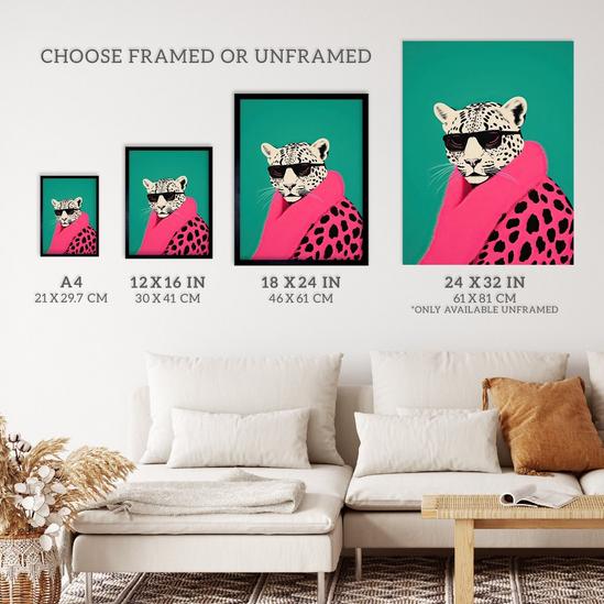 Wee Blue Coo Wall Art Print Fashion Cheetah Vibrant Teal Hot Pink Colour Block Fun Bold Animal Portrait Art Framed 3