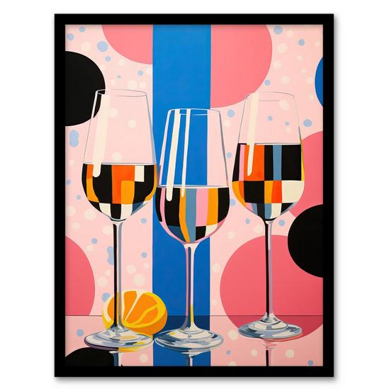 Wee Blue Coo Prosecco Party Colourful Pink Blue Gender Reveal Baby Shower Geometric Painting Art Print Framed Poster Wall Decor 1