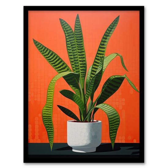 Wee Blue Coo Wall Art Print Striking Snake Plant Bright Orange Green Living Room Framed 1
