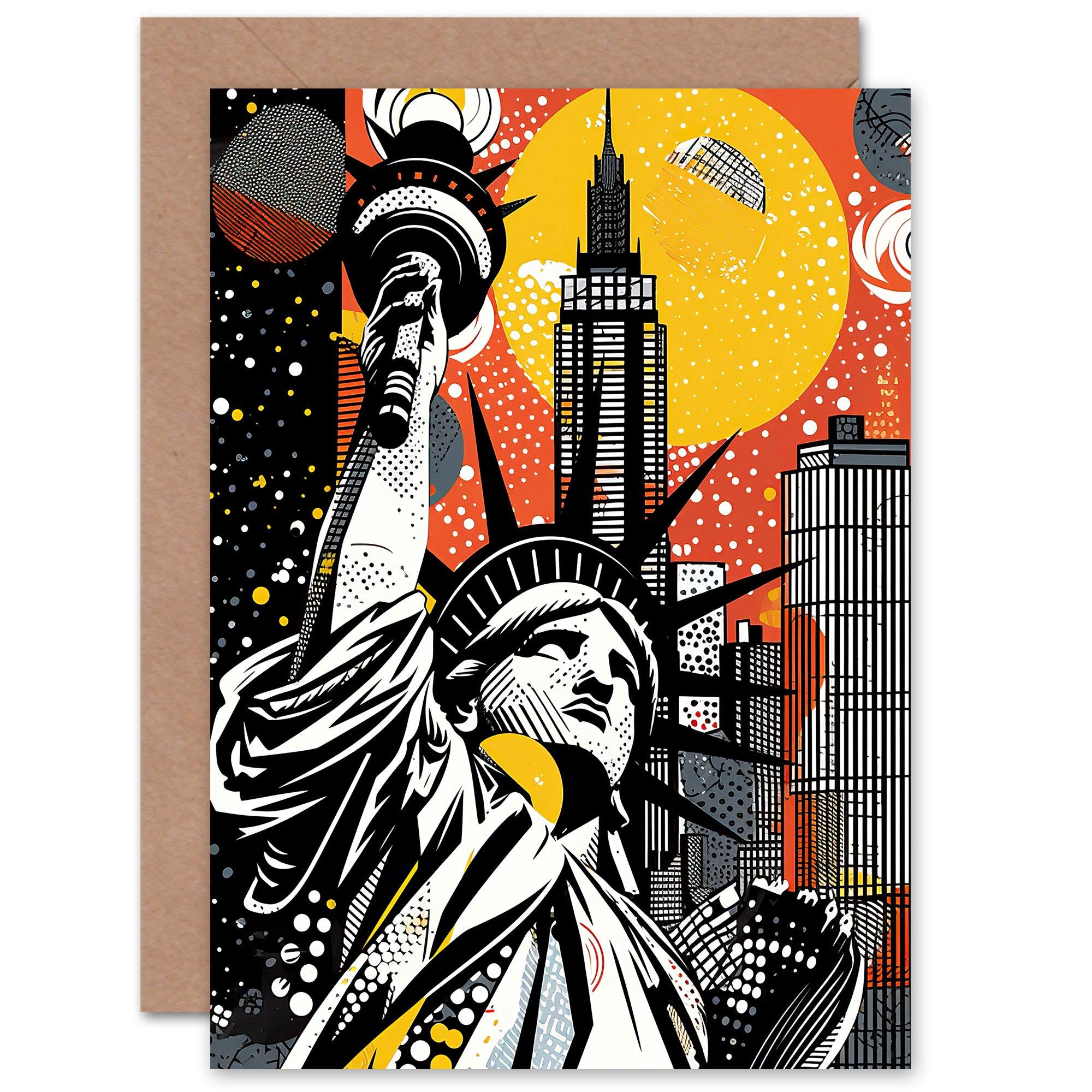 new york collage nyc halftone pop art for him her birthday blank greeting card