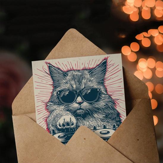 Artery8 Gran Happy Birthday Card DJ Moggie Retro Cool Cat On Decks Fun Funny For Her Greeting Card 3