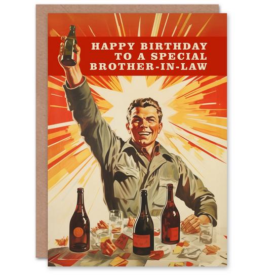 Artery8 Happy Birthday Card to a Special Brother-in-Law Retro 1950's Style Beer Wine Lover 1