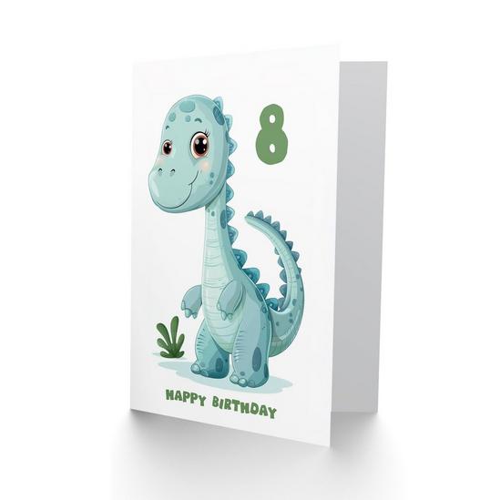 Artery8 8th Birthday Card Cute Blue Baby Dinosaur Cartoon Kids Age 8 Year Old Child For Son Daughter Girl Boy Happy Card 2