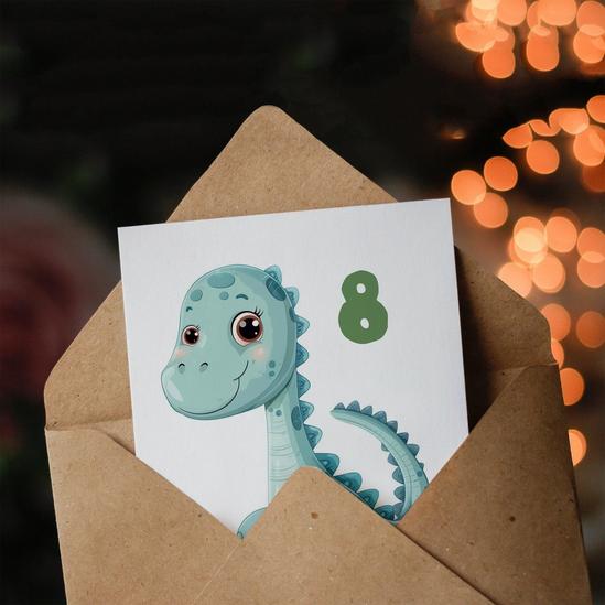 Artery8 8th Birthday Card Cute Blue Baby Dinosaur Cartoon Kids Age 8 Year Old Child For Son Daughter Girl Boy Happy Card 3