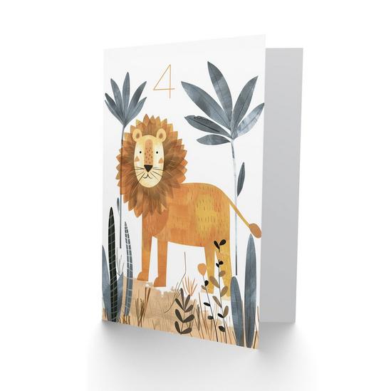 Artery8 4th Birthday Card Cute Jungle Lion Fun Drawing Kids Age 4 Year Old Child For Son Daughter Girl Boy Happy Card 2