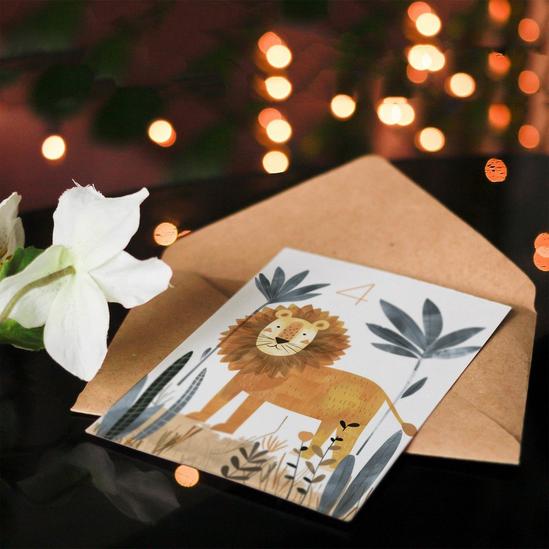 Artery8 4th Birthday Card Cute Jungle Lion Fun Drawing Kids Age 4 Year Old Child For Son Daughter Girl Boy Happy Card 4
