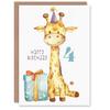 Artery8 4th Birthday Card Cute Baby Giraffe in Party Hat Cartoon Kids Age 4 Year Old Child For Son Daughter Girl Boy Happy Card thumbnail 1