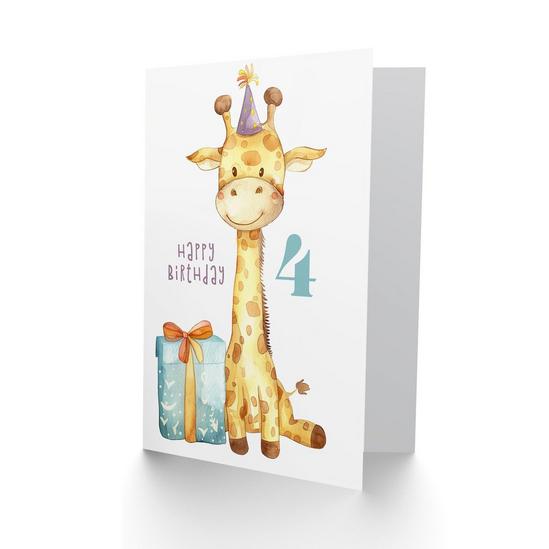 Artery8 4th Birthday Card Cute Baby Giraffe in Party Hat Cartoon Kids Age 4 Year Old Child For Son Daughter Girl Boy Happy Card 2