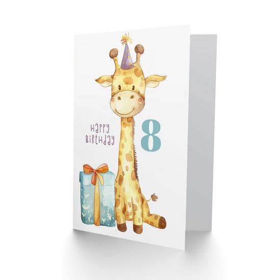 Artery8 8th Birthday Card Cute Baby Giraffe in Party Hat Cartoon Kids Age 8 Year Old Child For Son Daughter Girl Boy Happy Card 2