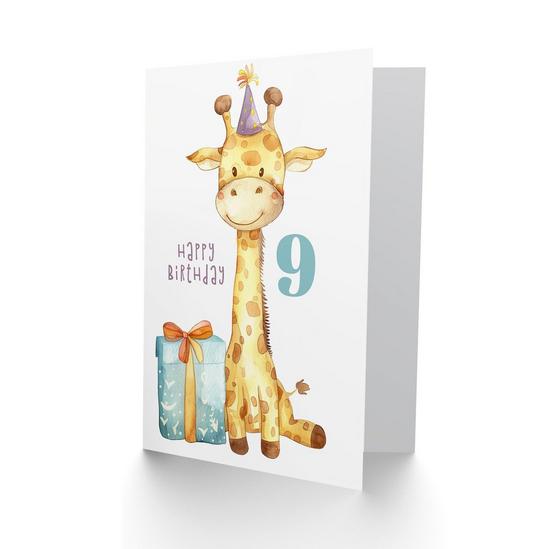 Artery8 9th Birthday Card Cute Baby Giraffe in Party Hat Cartoon Kids Age 9 Year Old Child For Son Daughter Girl Boy Happy Card 2