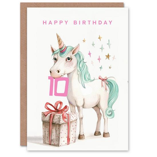 Artery8 10th Birthday Card Unicorn Stars Present Fun Kids Age 10 Year Old Child For Son Daughter Girl Boy Happy Card 1