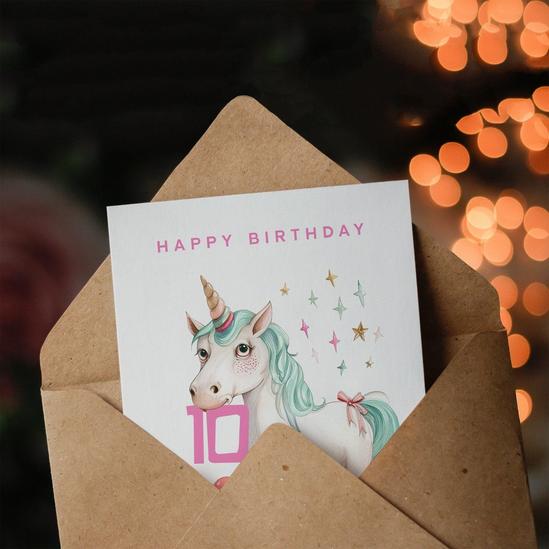 Artery8 10th Birthday Card Unicorn Stars Present Fun Kids Age 10 Year Old Child For Son Daughter Girl Boy Happy Card 3