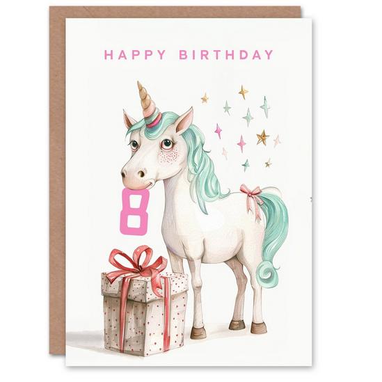 Artery8 8th Birthday Card Unicorn Stars Present Fun Kids Age 8 Year Old Child For Son Daughter Girl Boy Happy Card 1