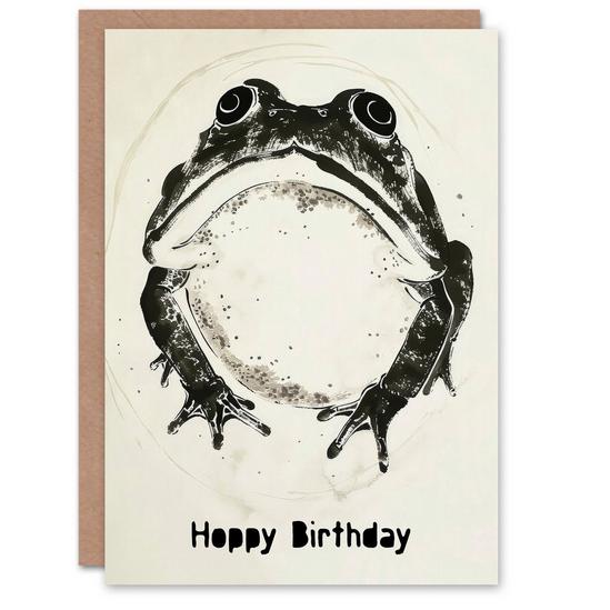 Artery8 Artery8 Birthday Card Grumpy Frog Black White Hoppy Pun Ink Drawing For Him Dad Brother Son Papa Grandad Greeting Card 1
