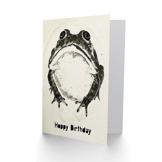 Artery8 Artery8 Birthday Card Grumpy Frog Black White Hoppy Pun Ink Drawing For Him Dad Brother Son Papa Grandad Greeting Card 2