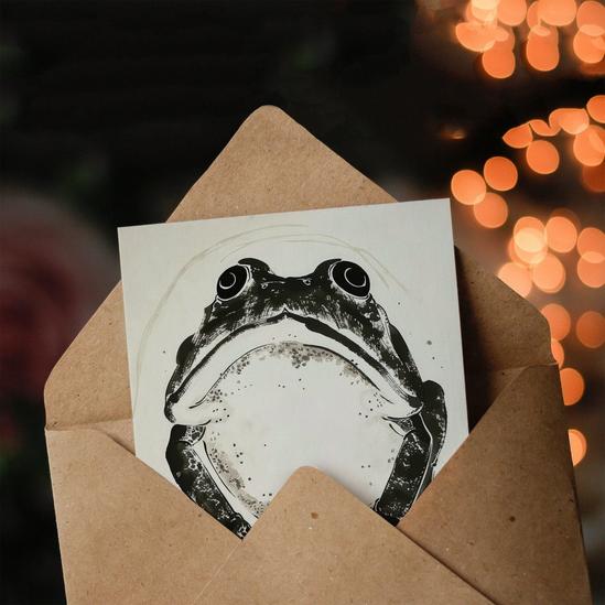 Artery8 Artery8 Birthday Card Grumpy Frog Black White Hoppy Pun Ink Drawing For Him Dad Brother Son Papa Grandad Greeting Card 3