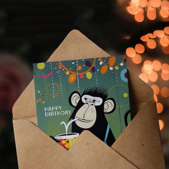 Artery8 Artery8 Birthday Card Chimp in Apron Tea Coffee Fun Quirky For Him Dad Brother Son Papa Grandad Greeting Card 3