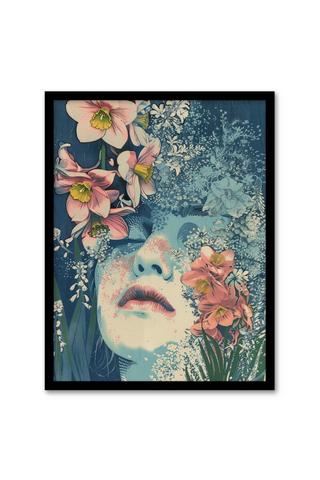 Product Wall Art Print Girl in Pink Daffodils Boho Hippy Soft Narcissus Art Framed Poster Black