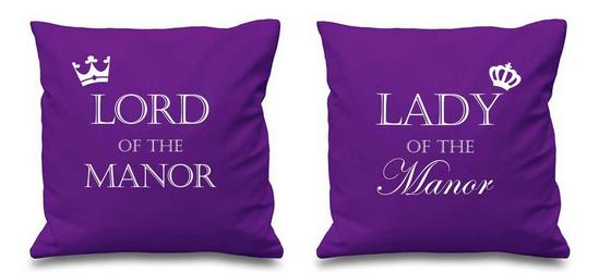60 SECOND MAKEOVER Lord Of The Manor Lady Of The Manor Purple Cushion Covers 16" x 16" Couples Cushions Valentines Anniversary Boyfriend 1