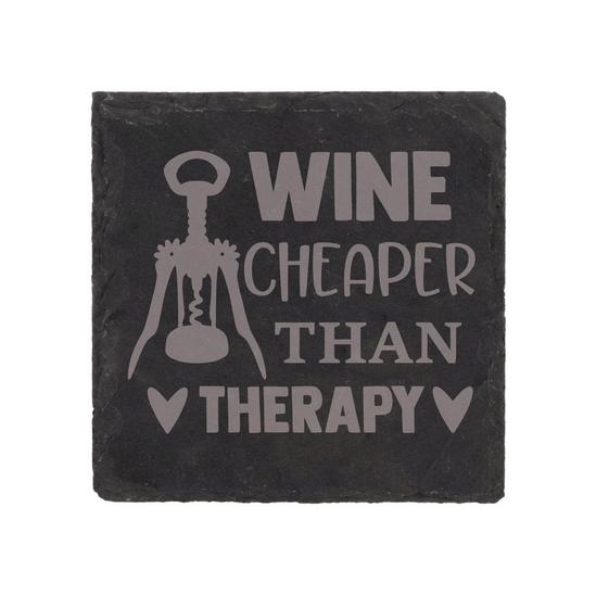 60 SECOND MAKEOVER Slate Coaster Wine Is Cheaper Than Therapy Engraved Funny Gift Friend Present 1
