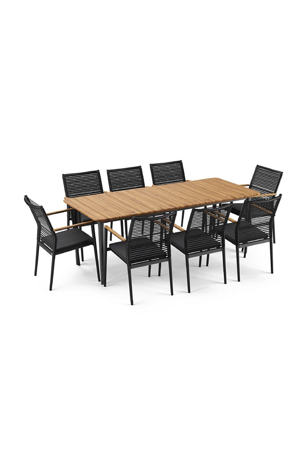 Portland 8 Seat Rectangular Dining Set with Teak Table in Charcoal