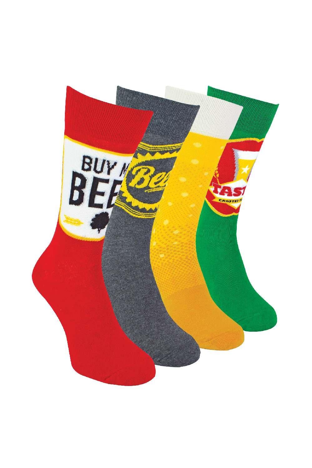 4 Pairs Novelty Soft Cotton Beer Socks in a Gift Box