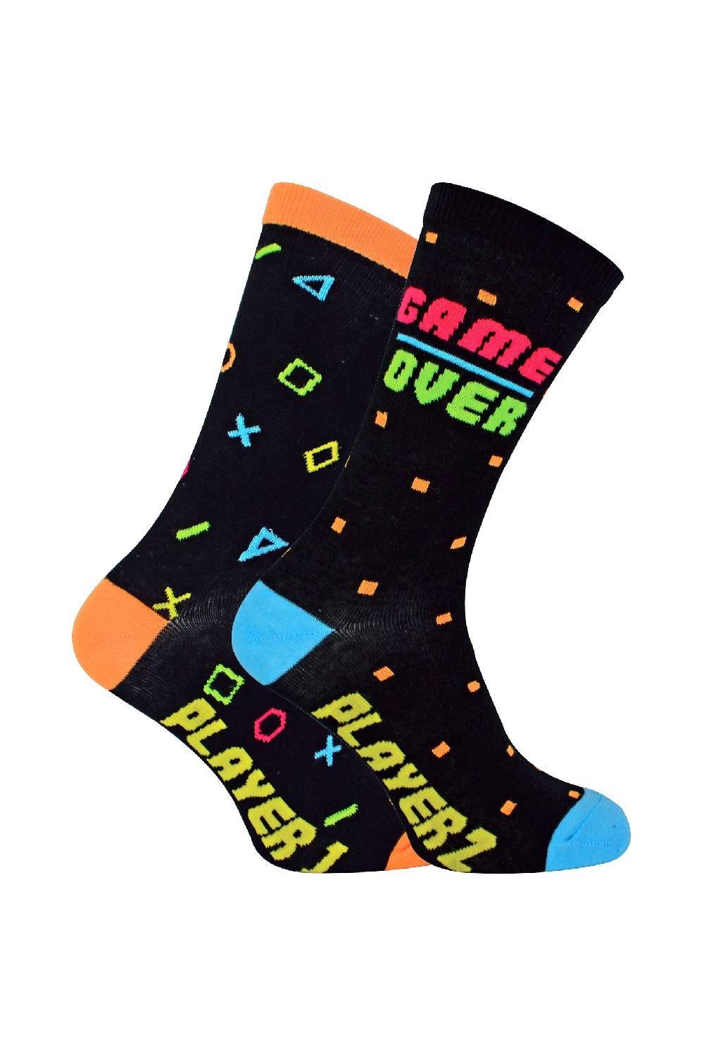 2 Pairs Novelty Soft Cotton Rich Gaming Socks in a Gift Box