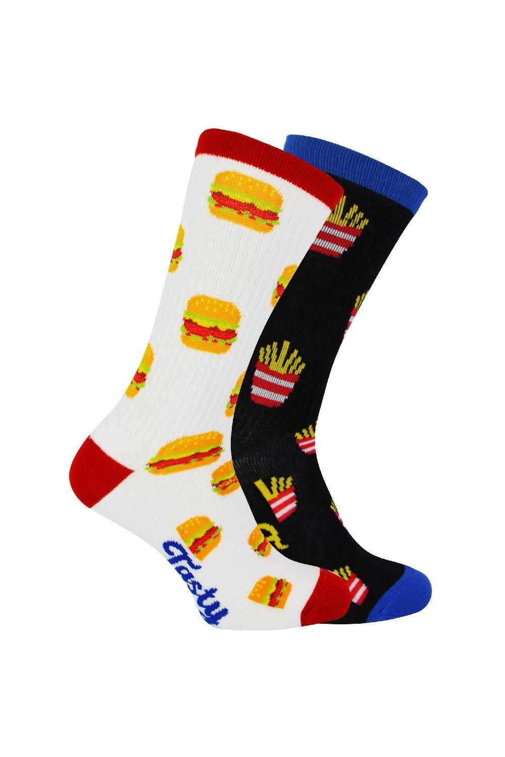 2 Pairs Novelty Soft Cotton Burger Socks in a Gift Box
