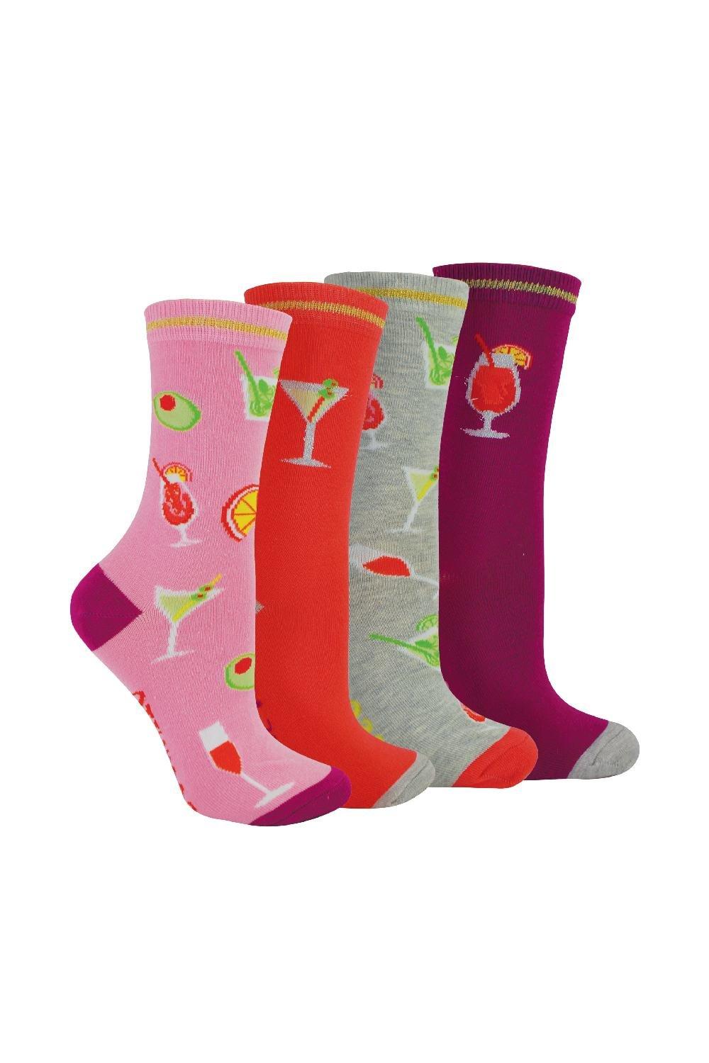 4 Pairs Soft Cotton Cocktail Design Novelty Socks in a Gift Box