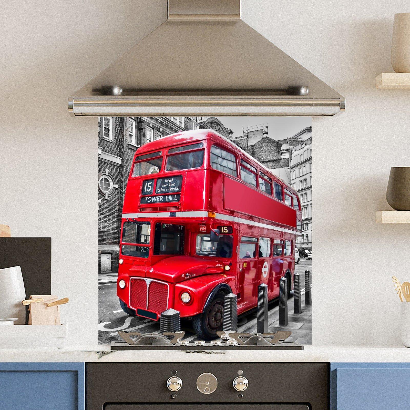 Premium 70x75cm 6mm Glass Red London Bus Kitchen Splashback Toughened