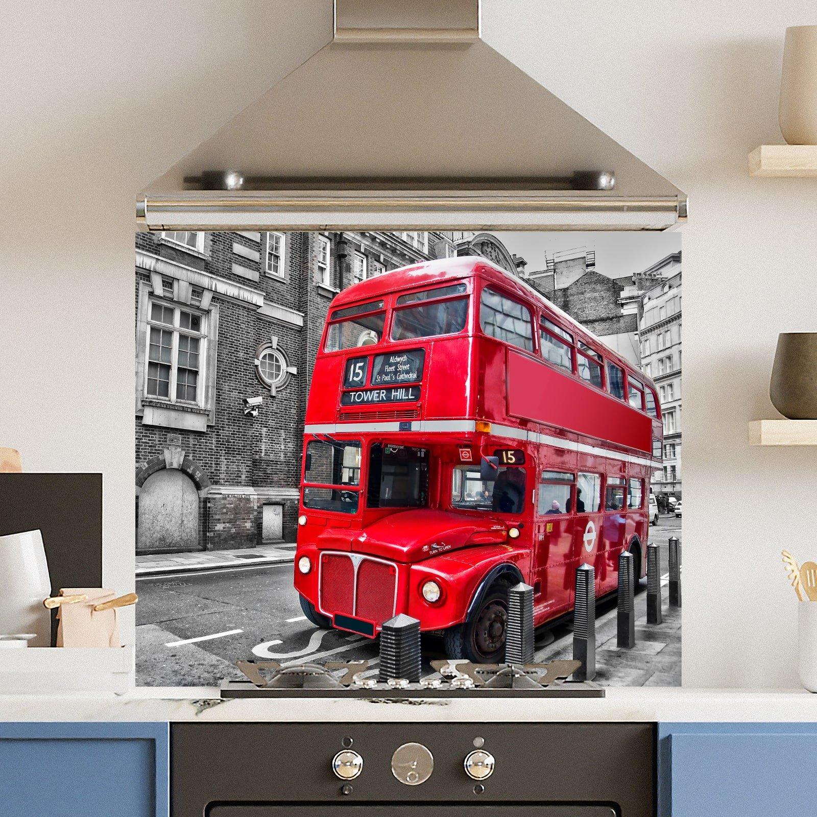 Premium 90 x 75cm 6mm Glass Red London Bus Kitchen Splashback Toughened