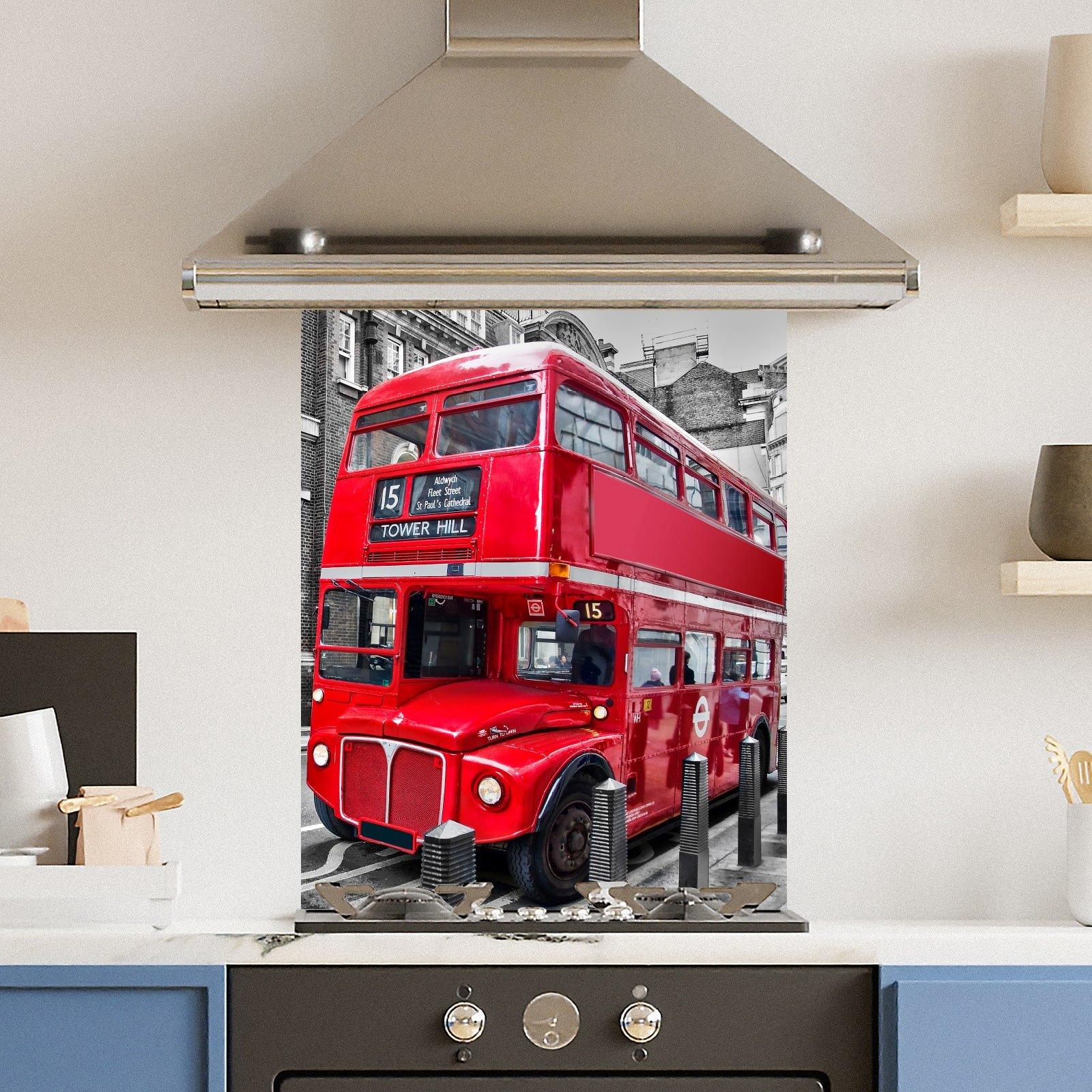 Premium 60 x 75cm 6mm Glass Red London Bus Kitchen Splashback Toughened