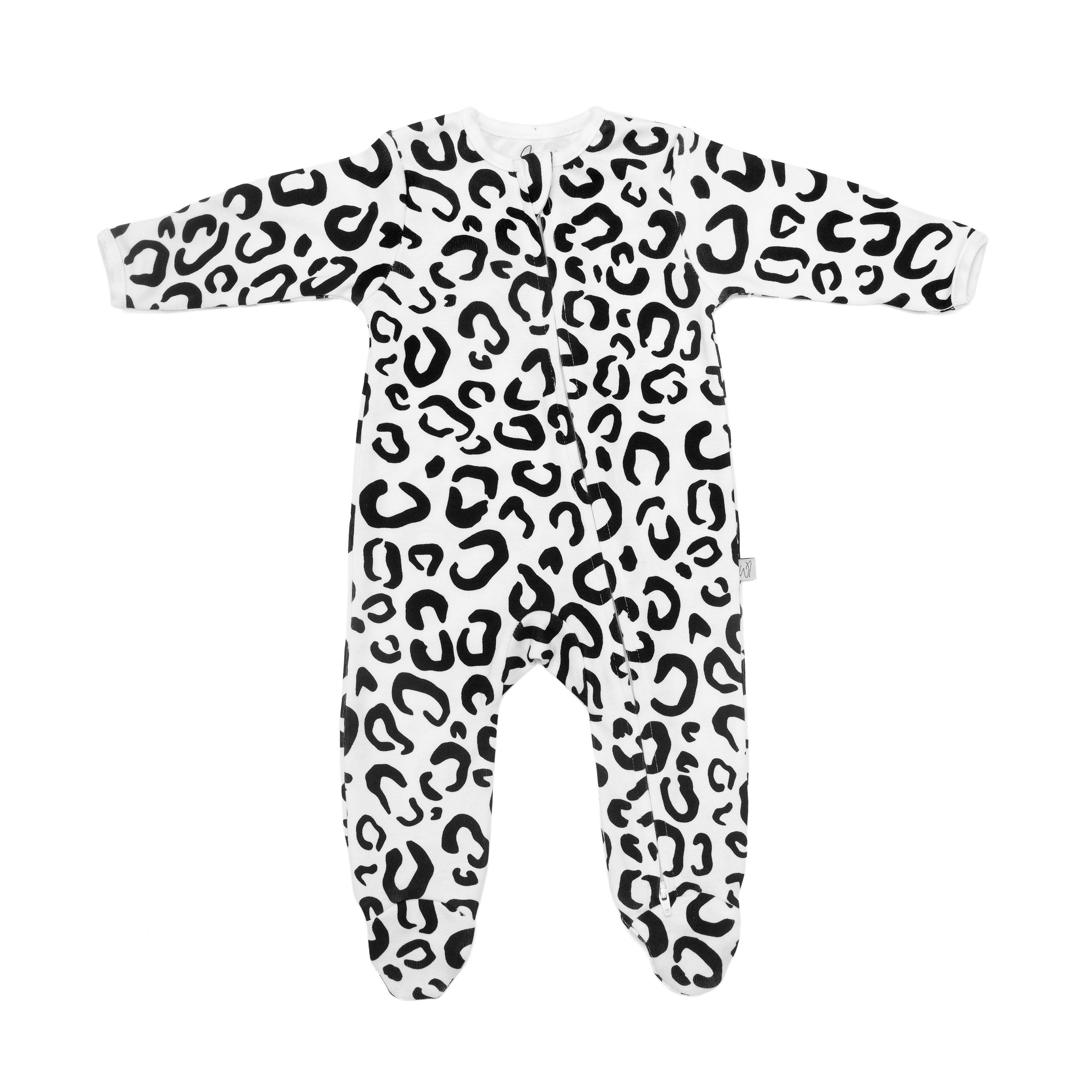 Leopard Print Baby Sensory Zip Up Sleepsuit