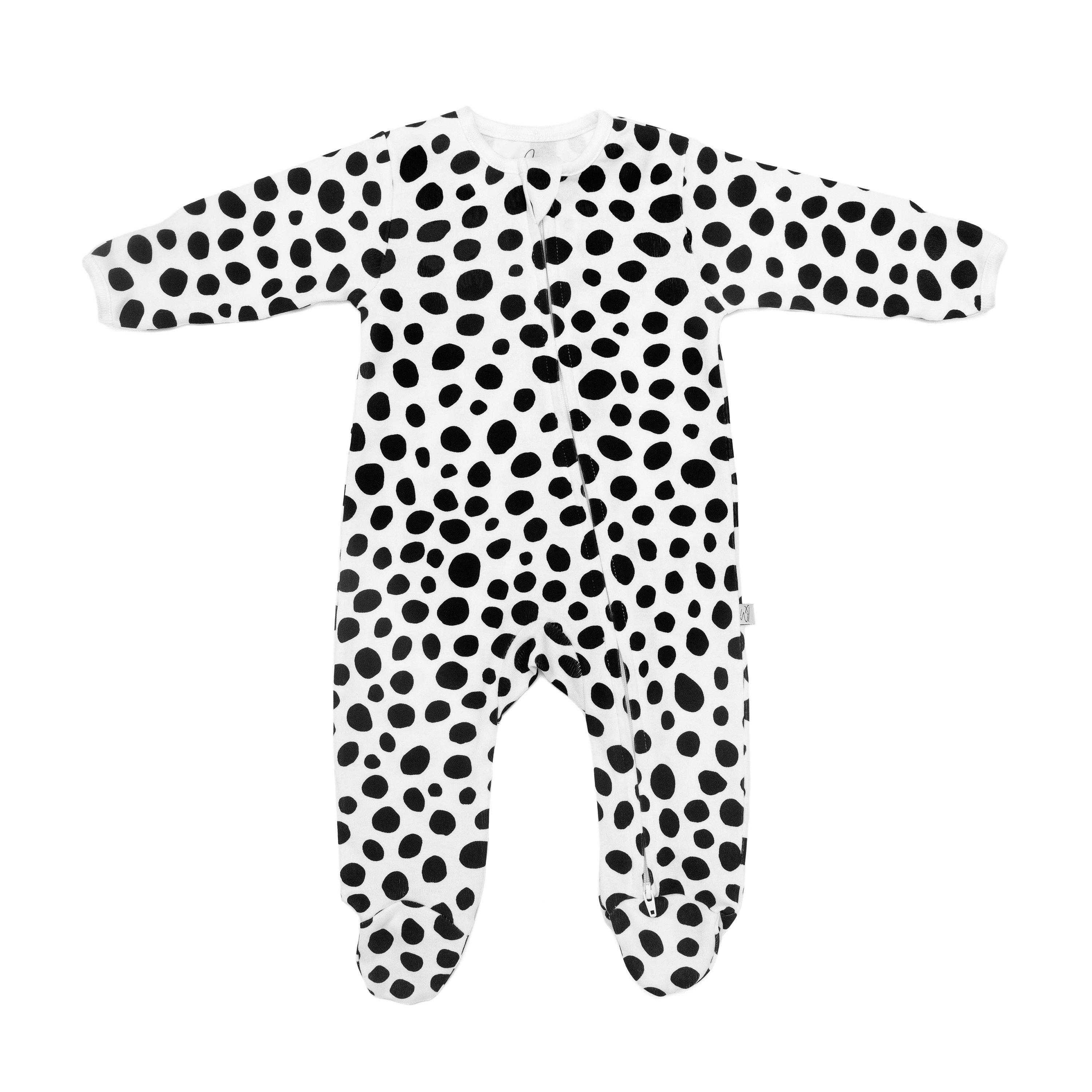 Dalmatian Print Baby Sensory Zip Up Sleepsuit