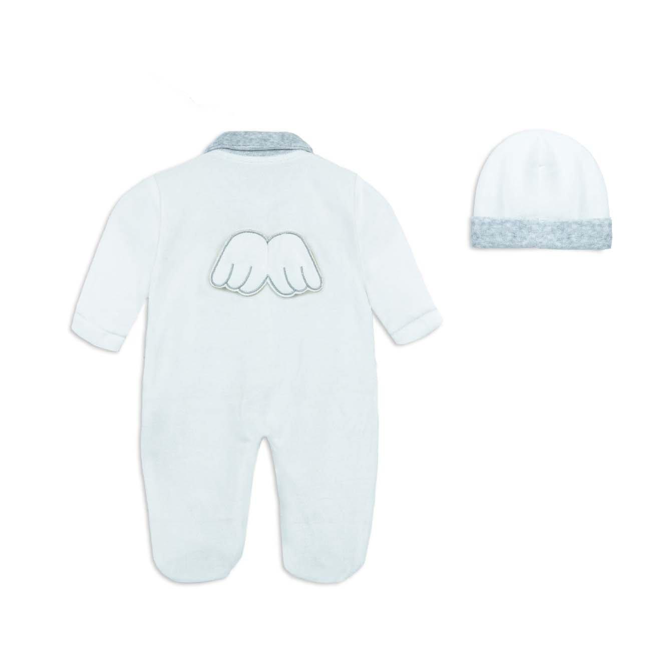 Angel Wings Velour Baby Sleepsuit & Hat Set