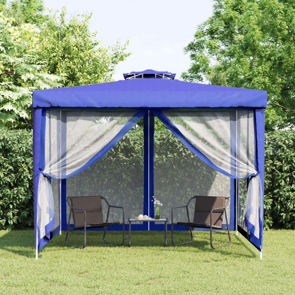 Gazebo with Double Roof Blue 3x3x2.68 m Fabric