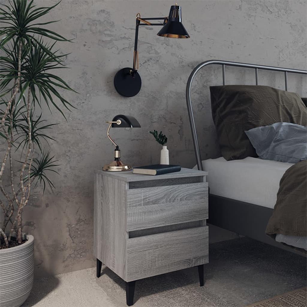 Bed Cabinet with Metal Legs Grey Sonoma 40x35x50 cm