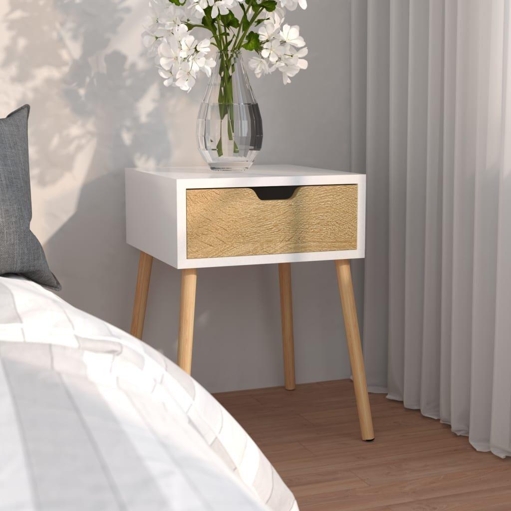 Bedside Cabinet White & Sonoma Oak 40x40x56 cm Engineered Wood
